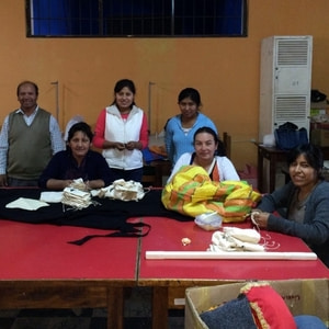 Students from CET-PRO, a local trade show, with salt pouches they have produced for Sacred Valley Salt