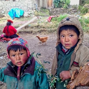 Two little boys with runny noses near Urubamba, Peru